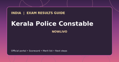 Illustrated NOWLIVO guide to checking Kerala Police Constable examination results and official scorecards