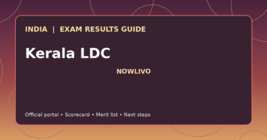 Illustrated NOWLIVO guide to checking Kerala LDC examination results and official scorecards