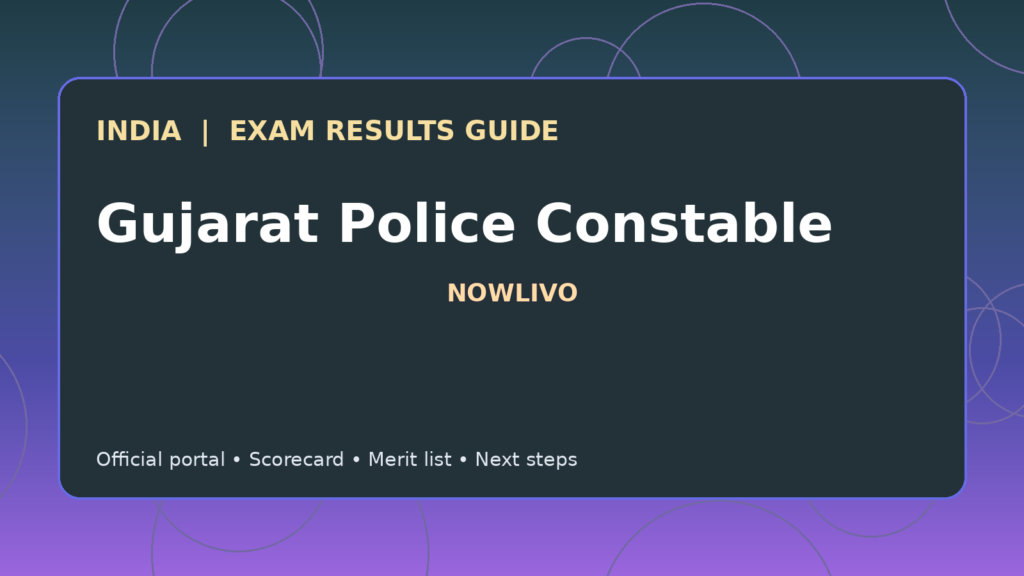 Illustrated NOWLIVO guide to checking Gujarat Police Constable examination results and official scorecards