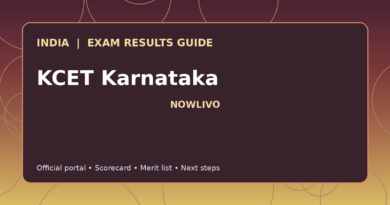 Illustrated NOWLIVO guide to checking KCET Karnataka examination results and official scorecards