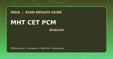 Illustrated NOWLIVO guide to checking MHT CET PCM examination results and official scorecards