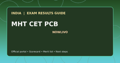 Illustrated NOWLIVO guide to checking MHT CET PCB examination results and official scorecards