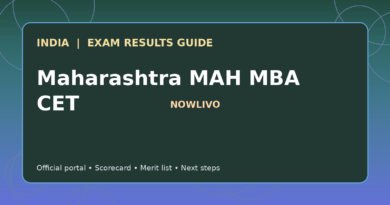 Illustrated NOWLIVO guide to checking Maharashtra MAH MBA CET examination results and official scorecards