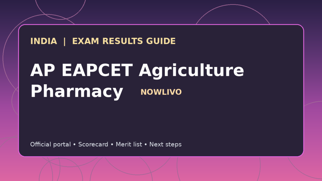 Illustrated NOWLIVO guide to checking AP EAPCET Agriculture Pharmacy examination results and official scorecards
