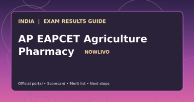 Illustrated NOWLIVO guide to checking AP EAPCET Agriculture Pharmacy examination results and official scorecards
