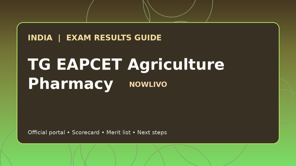 Illustrated NOWLIVO guide to checking TG EAPCET Agriculture Pharmacy examination results and official scorecards
