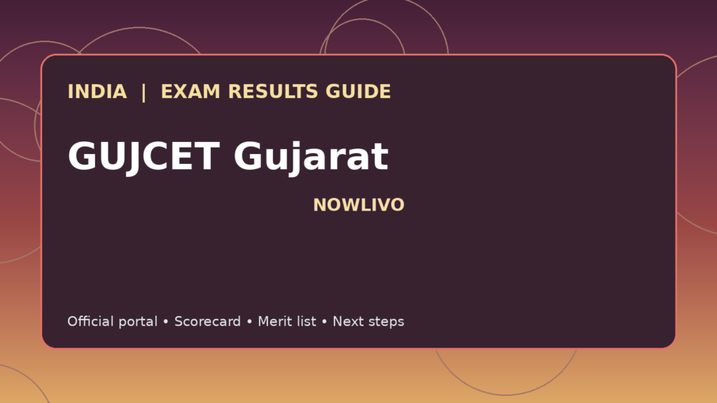 Illustrated NOWLIVO guide to checking GUJCET Gujarat examination results and official scorecards