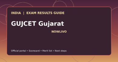 Illustrated NOWLIVO guide to checking GUJCET Gujarat examination results and official scorecards