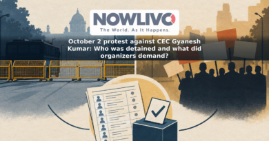 Conceptual illustration of a barricaded protest route and a separate gathering beside a voter-list symbol.