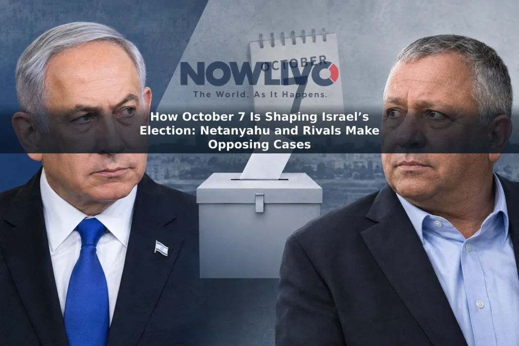 Editorial composite showing Benjamin Netanyahu and Gadi Eisenkot on opposite sides of a ballot-box motif.