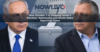 Editorial composite showing Benjamin Netanyahu and Gadi Eisenkot on opposite sides of a ballot-box motif.
