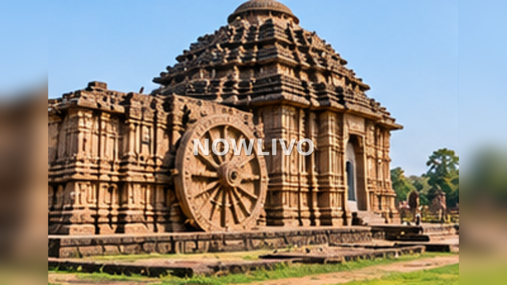 Editorial illustration relating to odisha heritage circuit after the festival season: puri, konark and dhauli, showing a scene of everyday Indian life