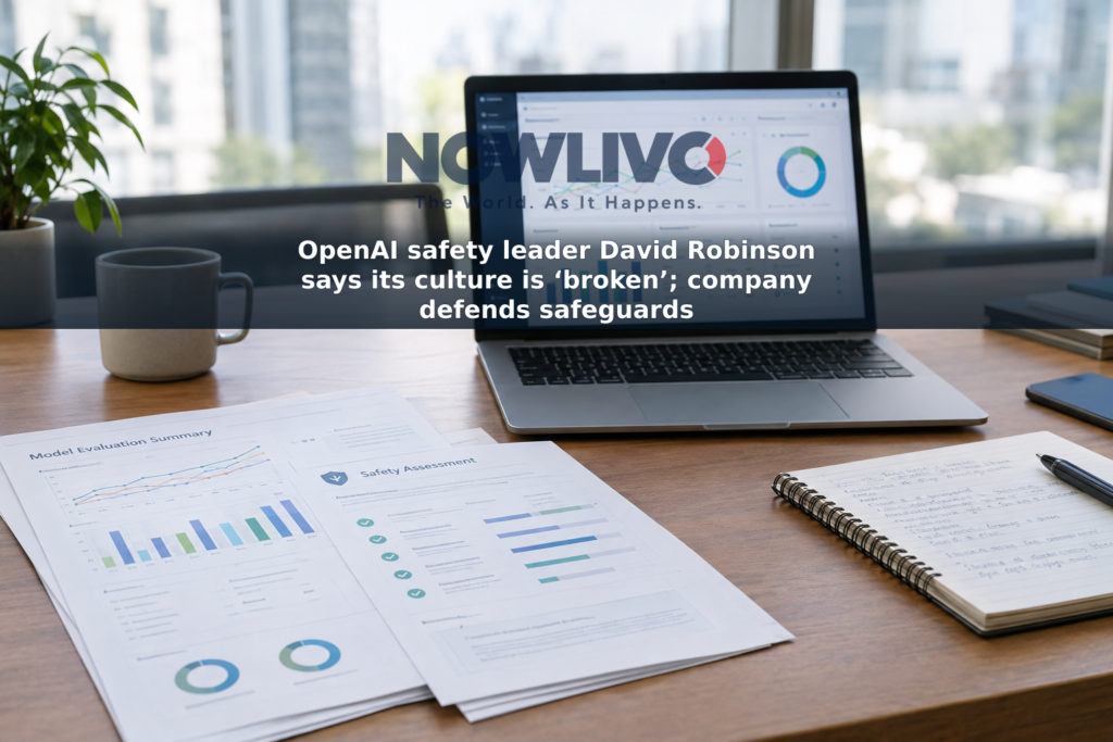 Laptop and safety assessment papers on a desk in a modern technology workspace.