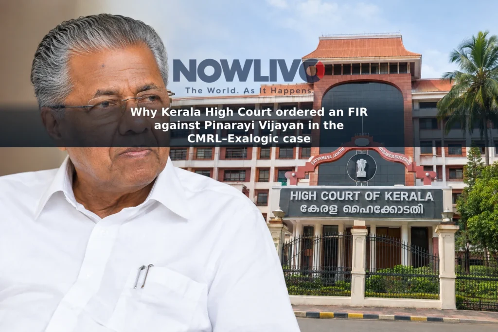 Editorial composite of Pinarayi Vijayan and the Kerala High Court building in Kochi.