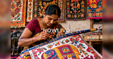 Editorial illustration relating to pipili appliqué craft: what odisha visitors should ask before buying, showing a scene of everyday Indian life