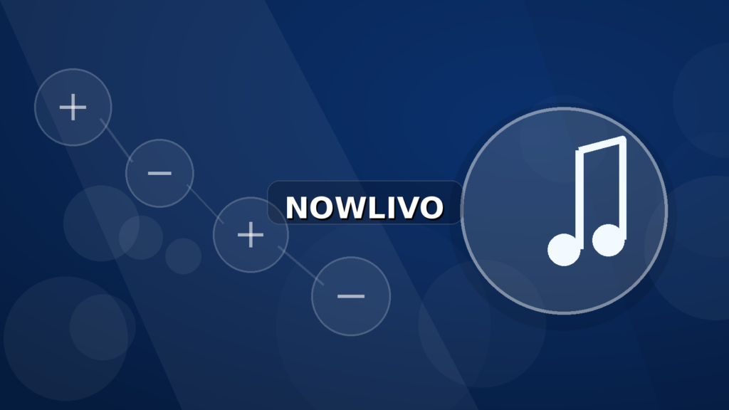 Colourful editorial illustration showing notes symbolism for music and connected topics, with centred NOWLIVO watermark.
