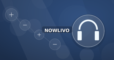 Colourful editorial illustration showing headphones symbolism for audio and connected topics, with centred NOWLIVO watermark.
