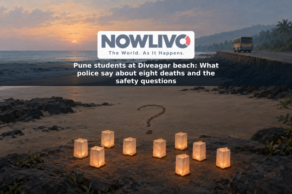 Conceptual illustration of an empty coastline and eight paper lanterns, representing the students and unanswered questions about the outing.