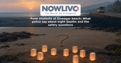 Conceptual illustration of an empty coastline and eight paper lanterns, representing the students and unanswered questions about the outing.