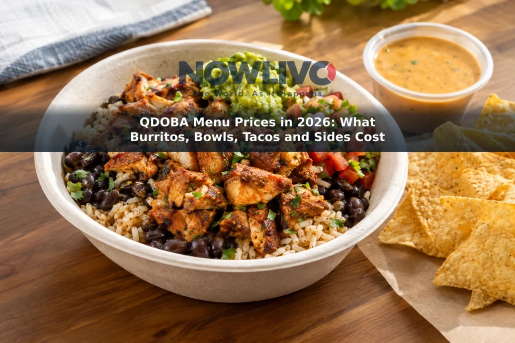 Burrito bowl with grilled chicken, rice, black beans, pico de gallo and guacamole, with queso and tortilla chips nearby