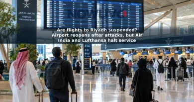 Illustrative view of adult travellers checking a departures board inside a modern airport terminal.