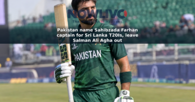 Editorial-style image of Sahibzada Farhan holding a cricket bat at a stadium.