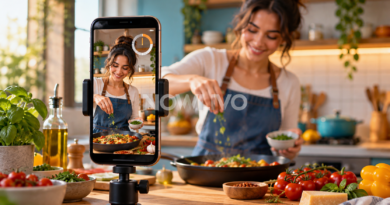 Creator recording a vertical cooking video on a phone