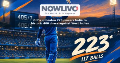 Conceptual cricket illustration showing an anonymous batter and scoreboard figures of 405/7, 406/2 and 223 not out.