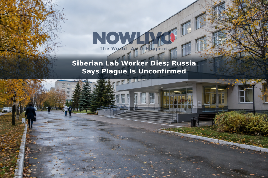 Illustrative view of a hospital exterior on an overcast autumn day in a Siberian city.
