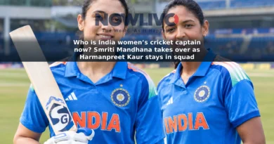 Editorial-style image of Smriti Mandhana and Harmanpreet Kaur together at a cricket ground in India blue uniforms