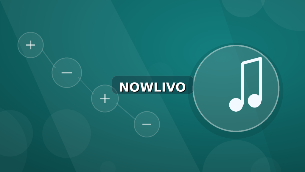Colourful editorial illustration showing notes symbolism for music and connected topics, with centred NOWLIVO watermark.