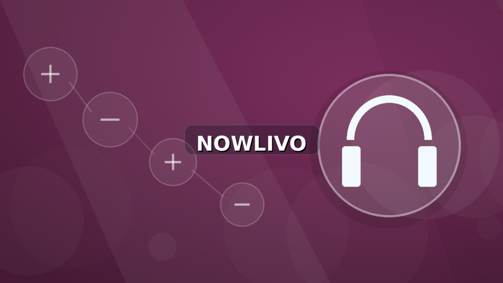Colourful editorial illustration showing headphones symbolism for audio and connected topics, with centred NOWLIVO watermark.