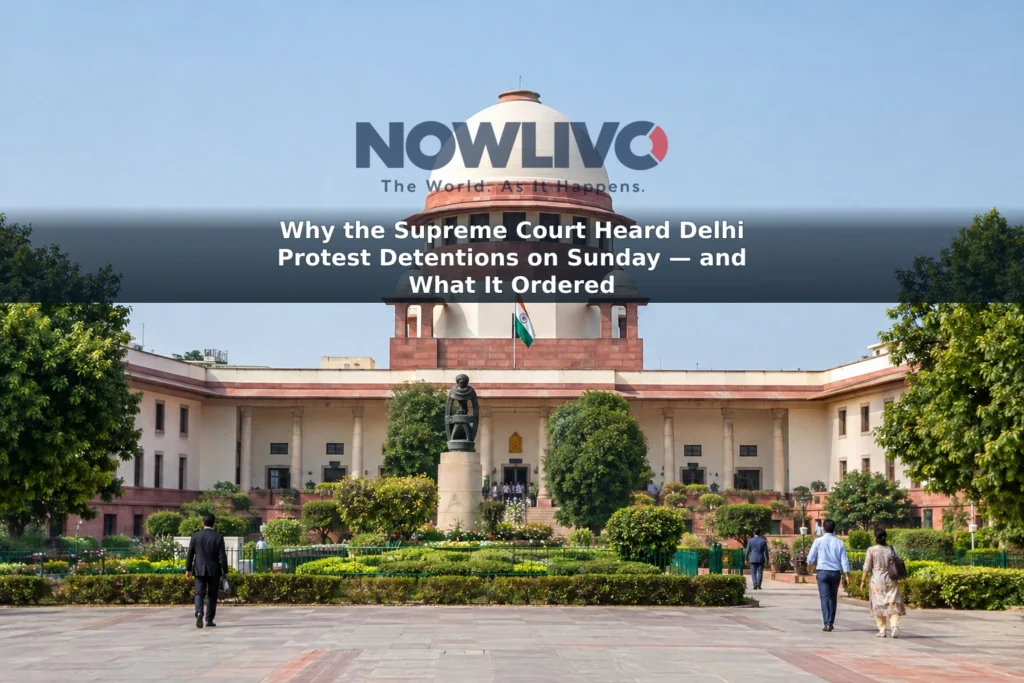Exterior of the Supreme Court of India in New Delhi, with visitors in the foreground.