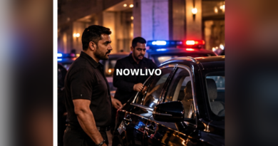 Editorial illustration of private security around a vehicle at night