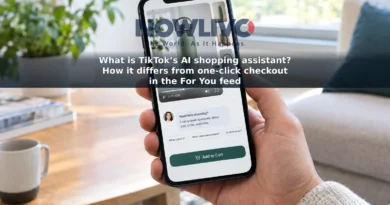 Hand holding a phone displaying an illustrative short-video shopping feed with a product-help chat and purchase button.