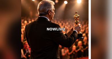 Editorial illustration of an actor holding a trophy in front of a Hollywood audience