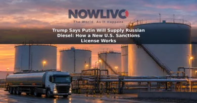 Illustrative view of diesel storage tanks and a tanker truck at a fuel terminal at dusk.