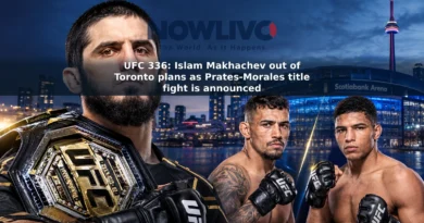 Editorial illustration of Islam Makhachev beside a separate Carlos Prates and Michael Morales UFC 336 matchup graphic.