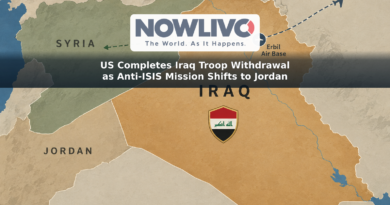 Conceptual map illustration showing a US withdrawal from Erbil in Iraq, Iraqi responsibility for domestic security, and a continuing regional mission based in Jordan.