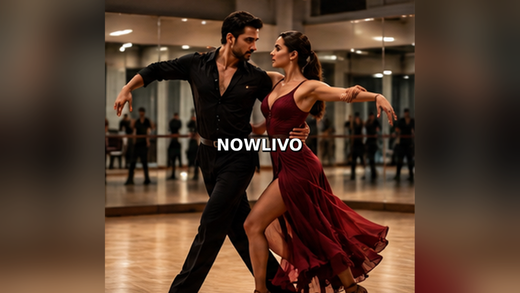 Editorial illustration of a professional couple rehearsing ballroom dance