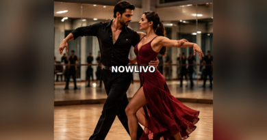 Editorial illustration of a professional couple rehearsing ballroom dance