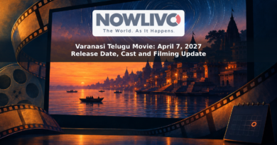 Conceptual illustration of Varanasi’s riverside skyline beneath star trails, framed by film strips and a calendar motif.