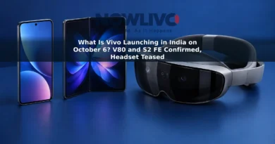 Illustration of two smartphones, an open foldable phone and a mixed-reality headset on a blue tabletop.