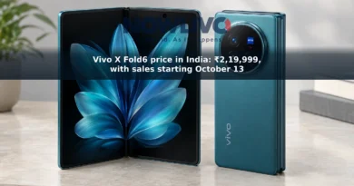 Vivo X Fold6 shown open beside a folded rear view in Nebula Teal.
