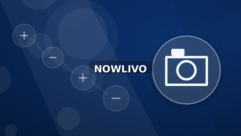 Colourful editorial illustration showing camera symbolism for video and connected topics, with centred NOWLIVO watermark.